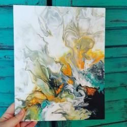 Abstracte pouring art schilderijen met epoxy,