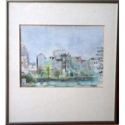 Fraaie aquarel van de Vijzelgracht in Amsterdam Heike Rabe