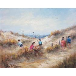 Peter Brouwer 1935 - 2010 - Kinderen in de duinen - strand