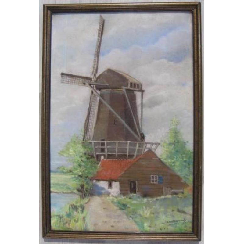 Jan de Waard: Mooie pastel van een molen uit 1937