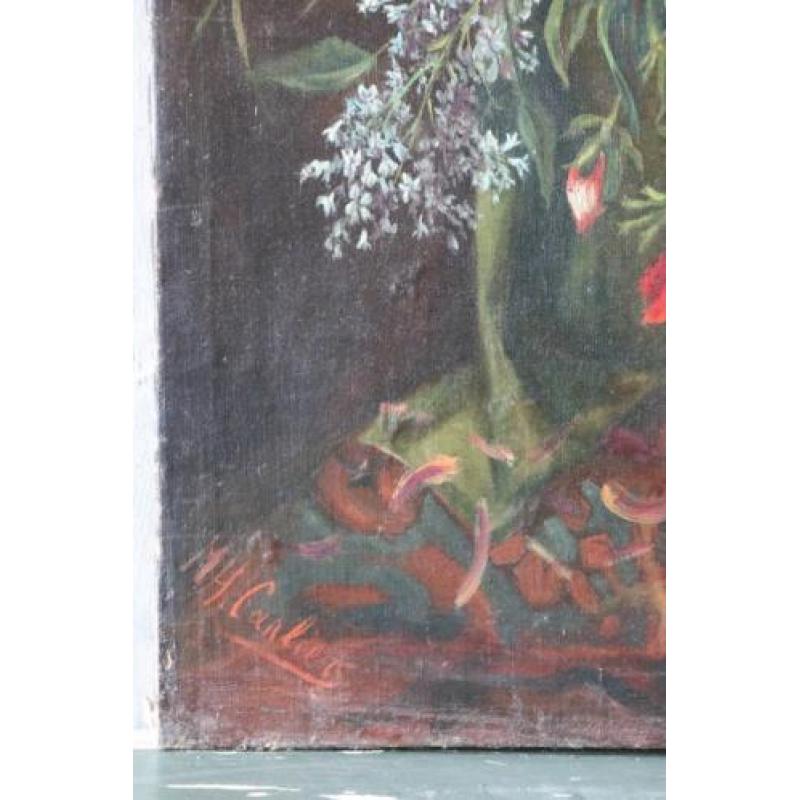 Frans 19e eeuws bloemen schilderij