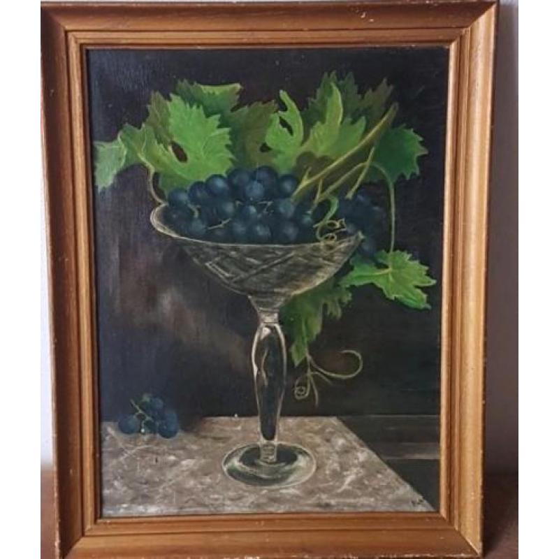 Olieverf Glas met druiven P. Leufger Den Helder