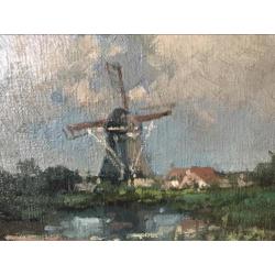 Mooi compact molen landschap schilderij 30x25 cm