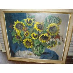 Zonnebloemen Hessel de Boer (1921-2003) olie op doek 85x100