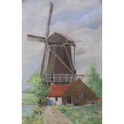 Jan de Waard: Mooie pastel van een molen uit 1937