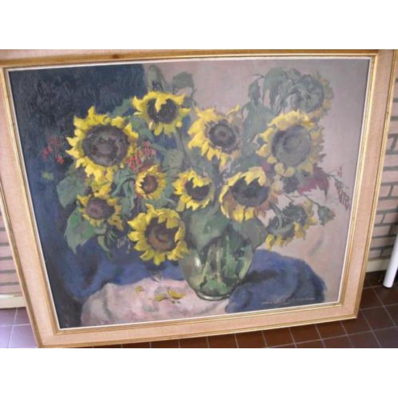 Zonnebloemen Hessel de Boer (1921-2003) olie op doek 85x100