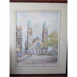 M58: Jan Schaeffer aquarel Koninginnekerk Met certificaat