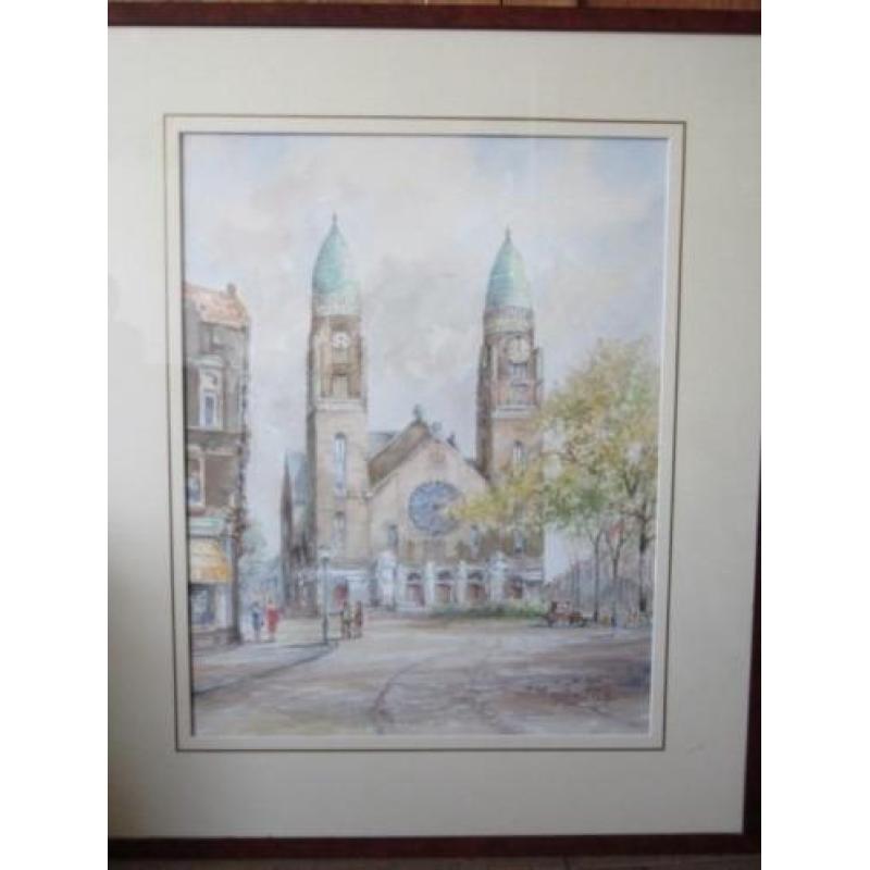 M58: Jan Schaeffer aquarel Koninginnekerk Met certificaat