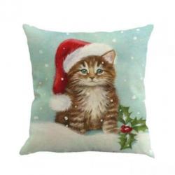 Retro vintage print kat kitten kerstmuts kussenhoes nieuw