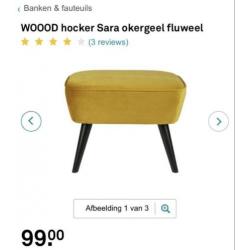 WOOOD hocker Sara okergeel fluweel