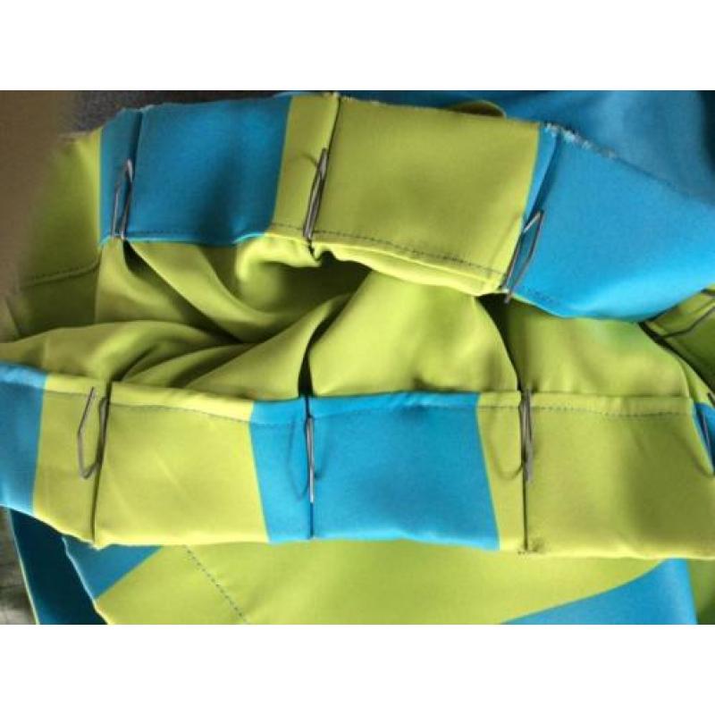 Gordijnen blauw groen gestreept 2,30 m hoog x 2 m breed