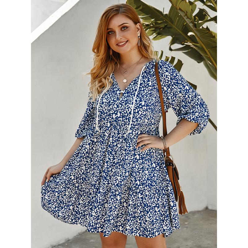 Bohemia Print Half Sleeve Plus Size Dress