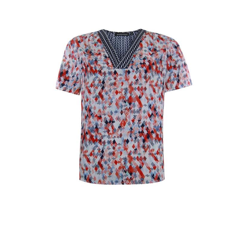 V hals Blouse in multicolour print met korte mouw