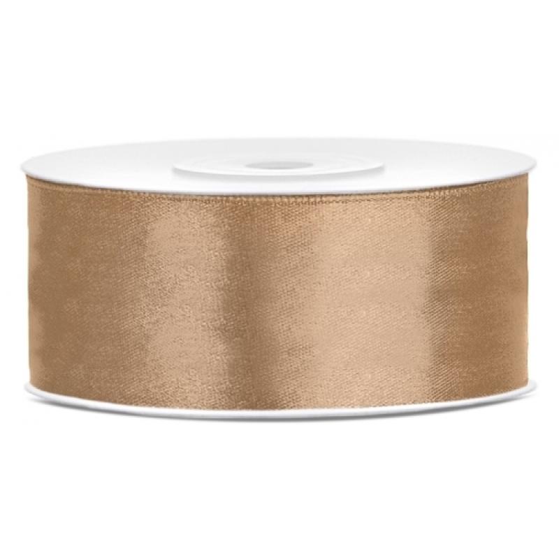 1x Goud satijnlint rol 2,5 cm x 25 meter cadeaulint verpakkingsmateriaal