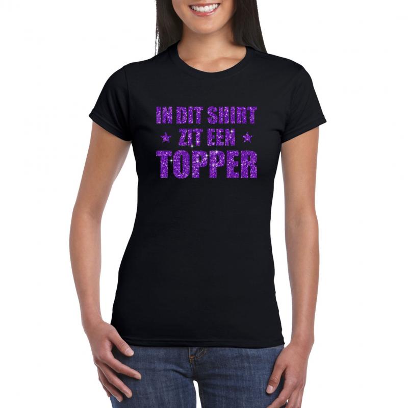 Toppers - In dit shirt zit een Topper in paarse glitters t-shirt dames zwart