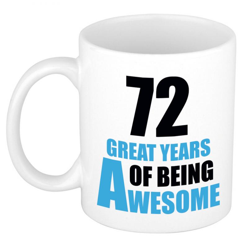 72 great years of being awesome cadeau mok / beker wit en blauw