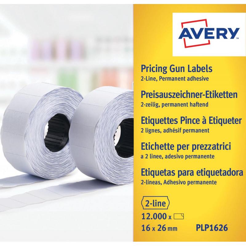 Avery PLP1626 etiketten voor prijstang permanent, ft 26 x 16 mm, 12 000 etiketten, wit