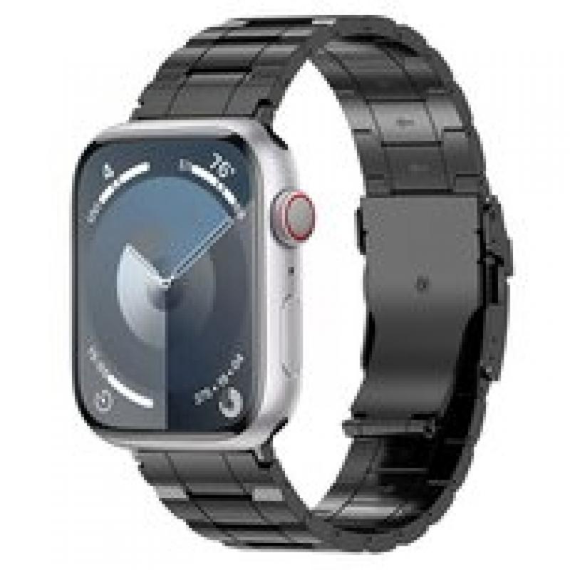 Titanium Premium Link bandje - Zwart - Geschikt voor Apple Watch 42mm / 44mm / 45mm / 49mm